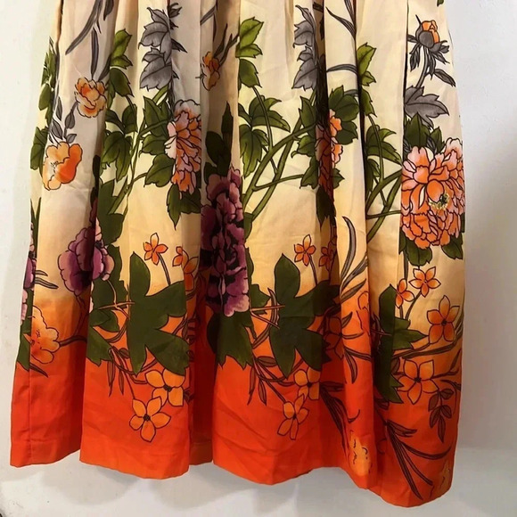 Muse Large Floral Ombre Dress Gradient Pleated Full Orange Green Purple Cottage - Picture 6 of 12